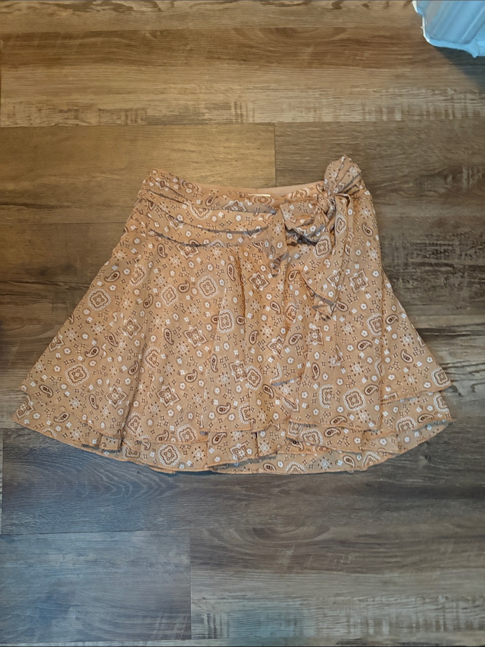 aerie Rust Paisley Tie-Waist Skater Skirt
